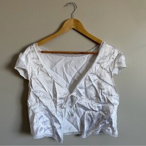 Ardene White Lace-Trim Tie-Front Top